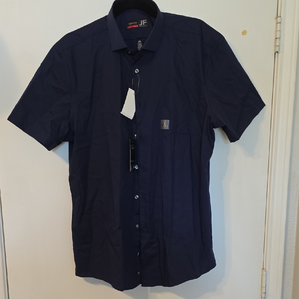JF J.Ferrar Dark Blue Casual Button Down Shirt